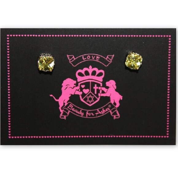 6mm Peridot Green Two Tone Throne Room Mini CZ Checkerboard Cut Stud Earrings - Picture 1 of 4